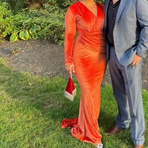 Orange velvet evening dress